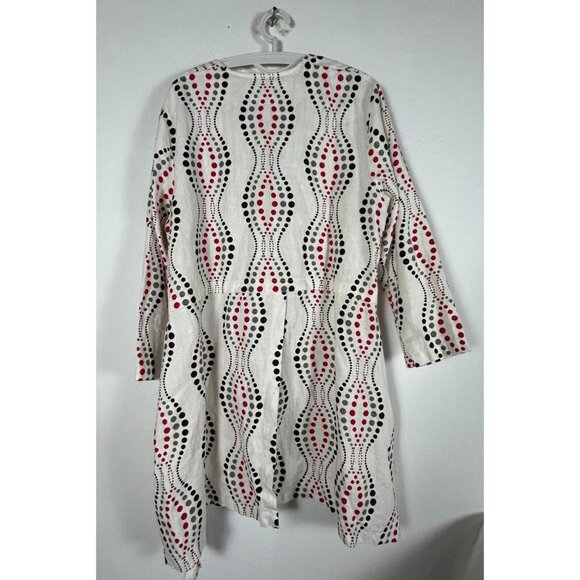 M Square Womens Tunic Top Linen Long Sleeve Button Down Asymmetric Dots One Size - Picture 2 of 10